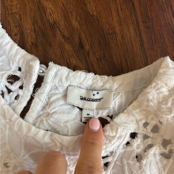 Anthropologie The Odells Juliette Lace White Crewneck Waistless Mini Dress Puff - Picture 5 of 5